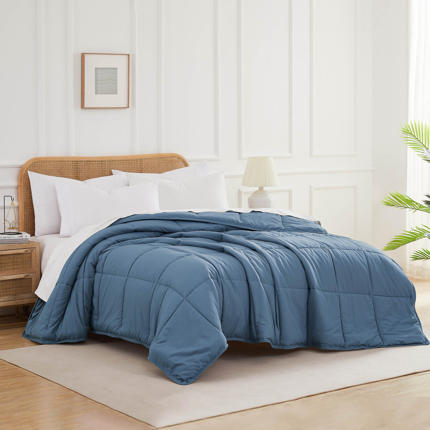 Angled View of Down Alternative Comforter in coronet-blue#color_coronet-blue