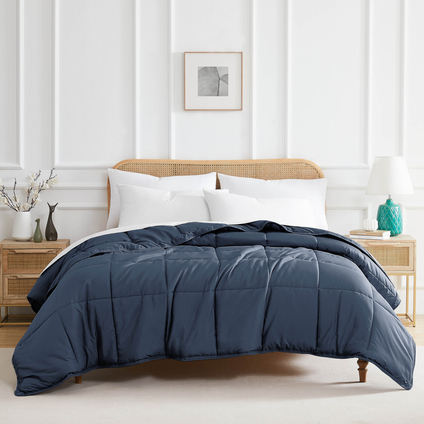 Front View of Down Alternative Comforter in dark-blue#color_dark-blue