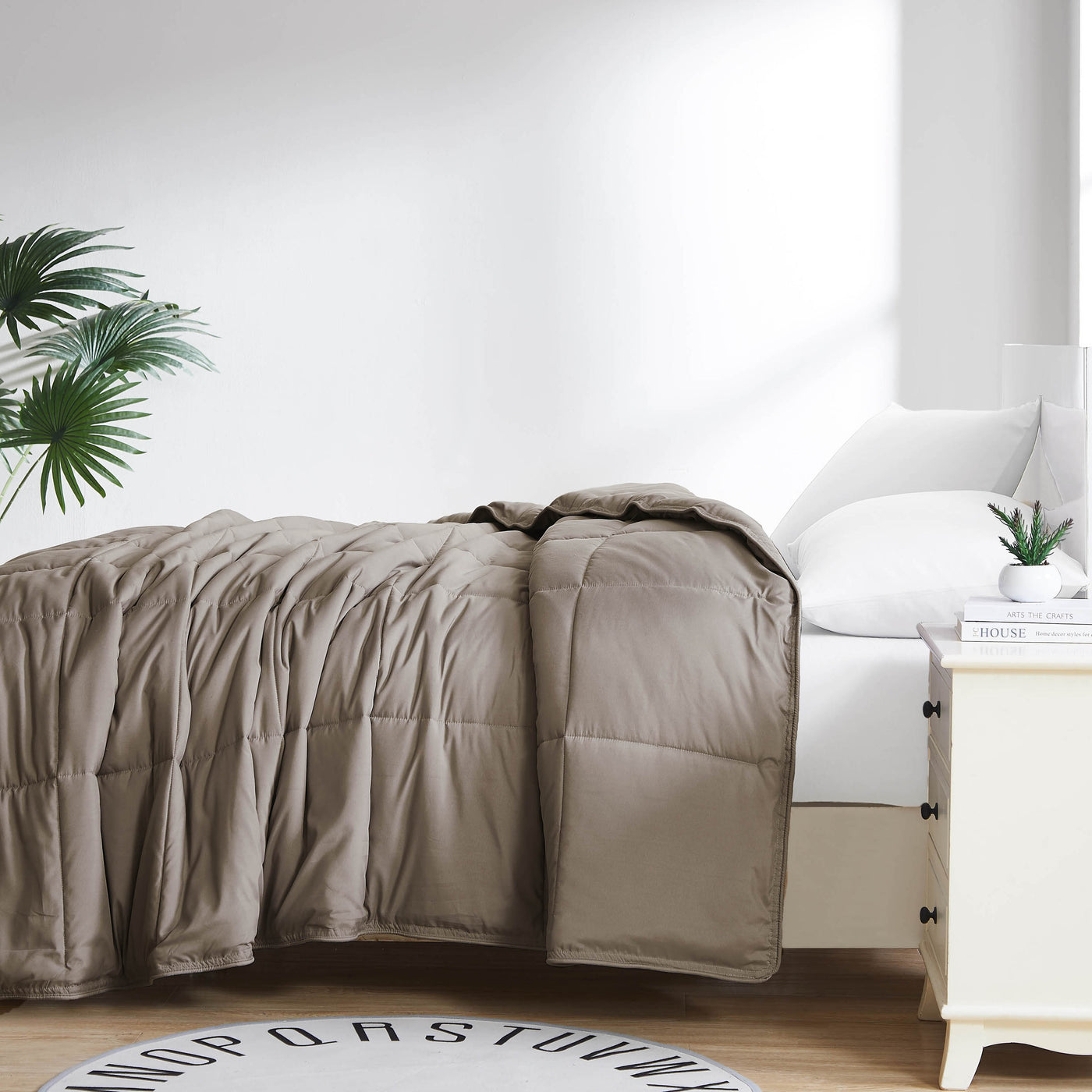 Side View of Down Alternative Comforter in dark-taupe#color_dark-taupe