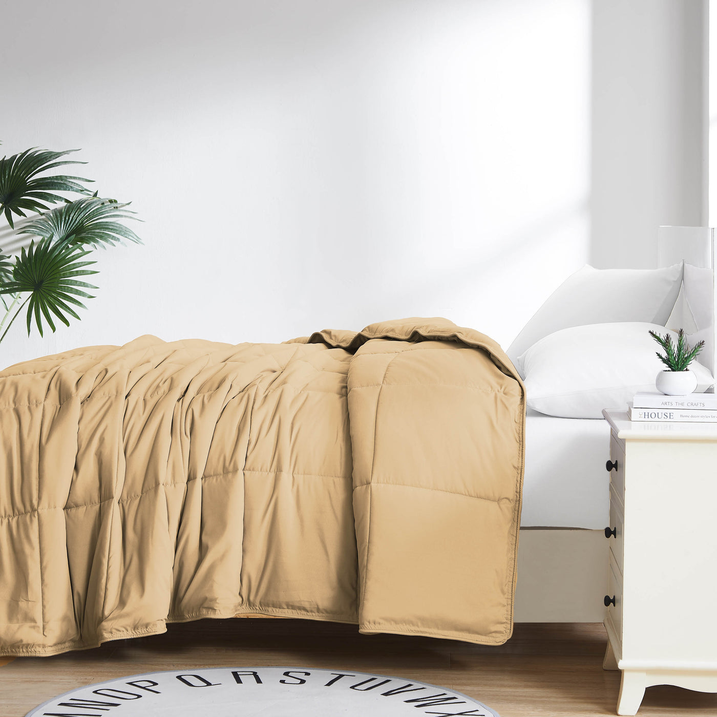 Side View of Down Alternative Comforter in gold#color_gold