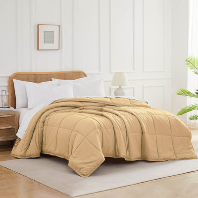 Angled View of Down Alternative Comforter in gold#color_gold