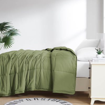 Side View of Down Alternative Comforter in sage-green#color_sage-green