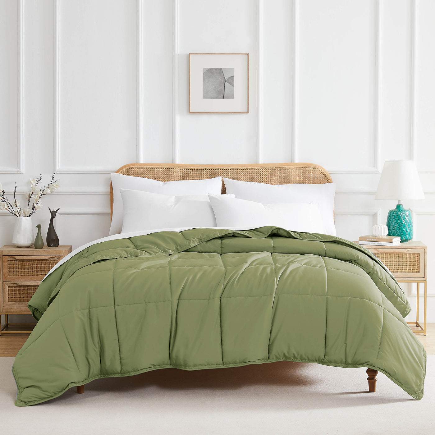 Front View of Down Alternative Comforter in sage-green#color_sage-green