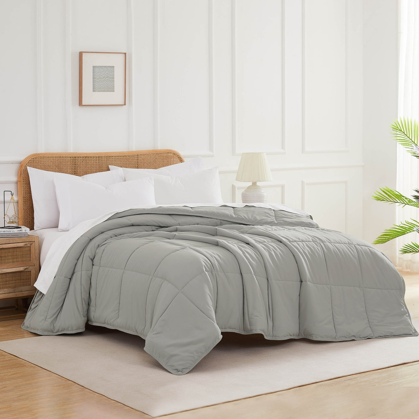 Angled View of Down Alternative Comforter in steel-grey#color_steel-grey