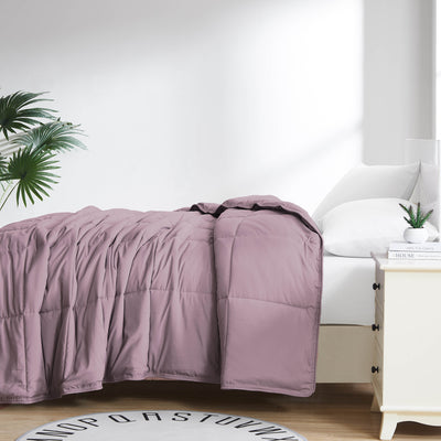 Side View of Down Alternative Comforter in lavender#color_lavender