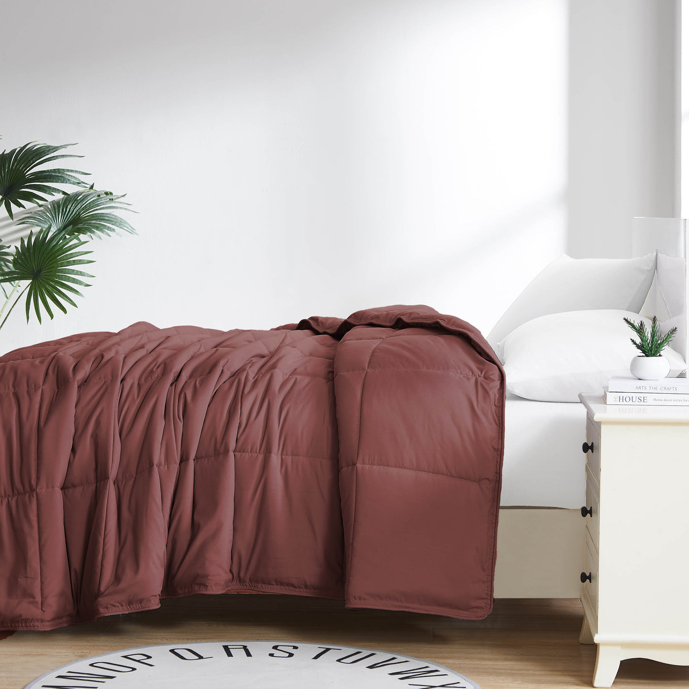 Side View of Down Alternative Comforter in marsala#color_marsala