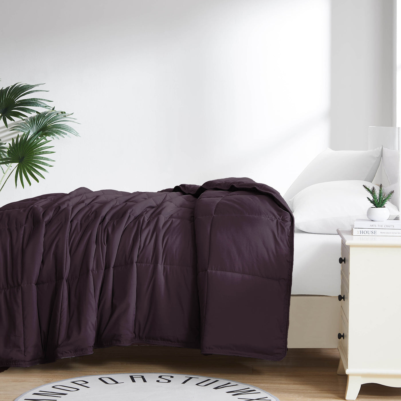 Side View of Down Alternative Comforter in purple#color_purple