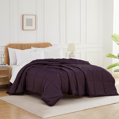 Angled View of Down Alternative Comforter in purple#color_purple