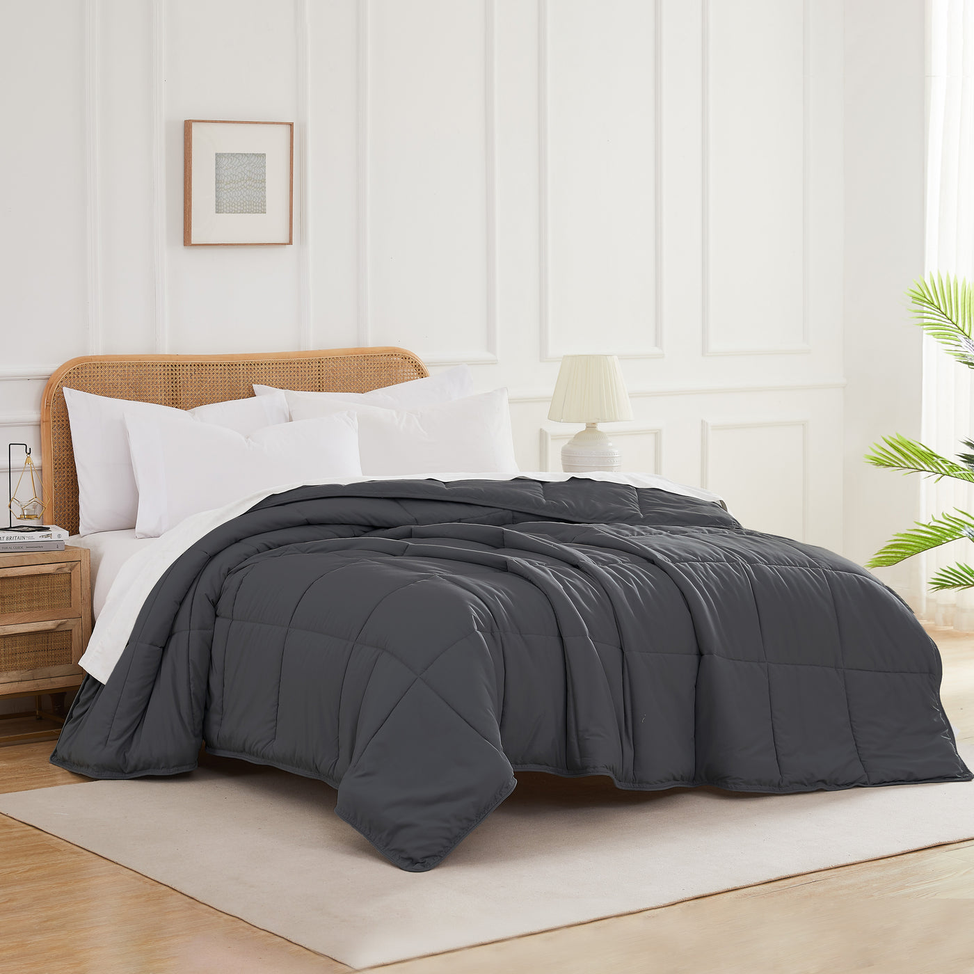 Angled View of Down Alternative Comforter in slate#color_slate