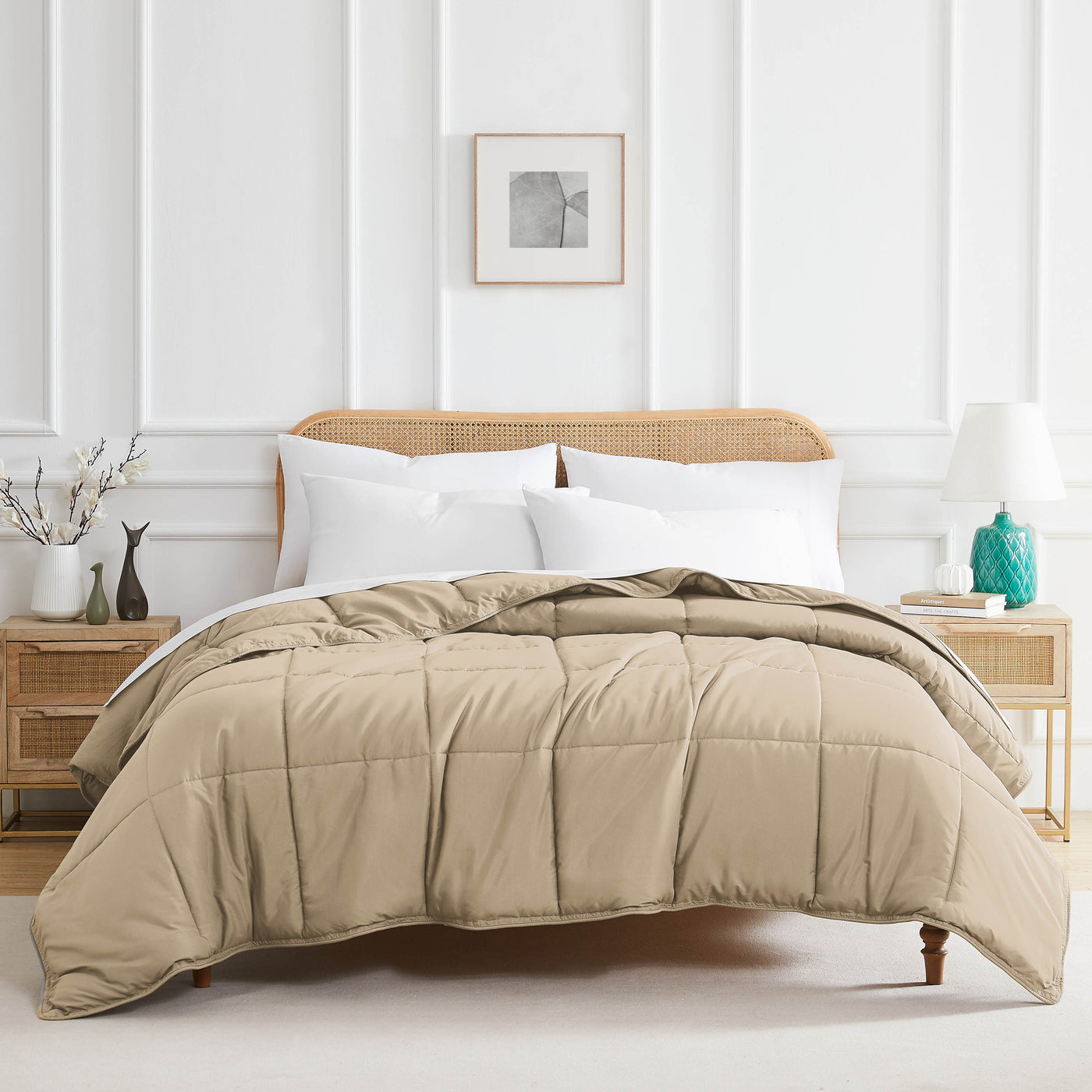 Front View of Down Alternative Comforter in taupe#color_taupe