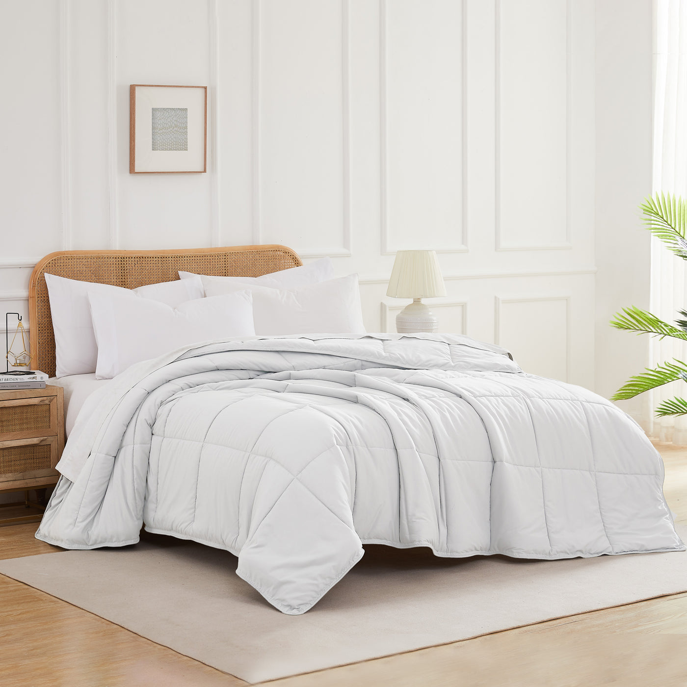 Angled View of Down Alternative Comforter in white#color_white