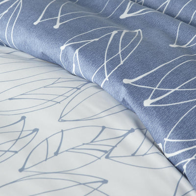 Details and Print Pattern of Contemporary Leaves Reversible Comforter Set in Blue#color_contemporary-leaves-blue