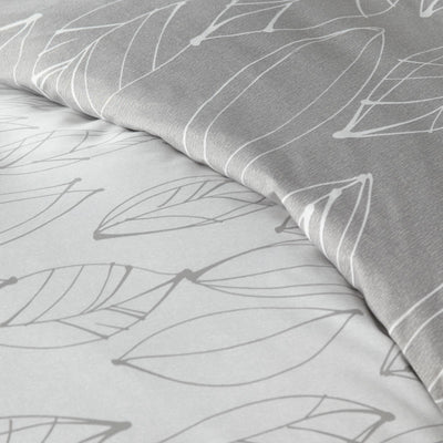 Details and Print Pattern of Contemporary Leaves Reversible Duvet Cover Set in Grey#color_contemporary-leaves-grey