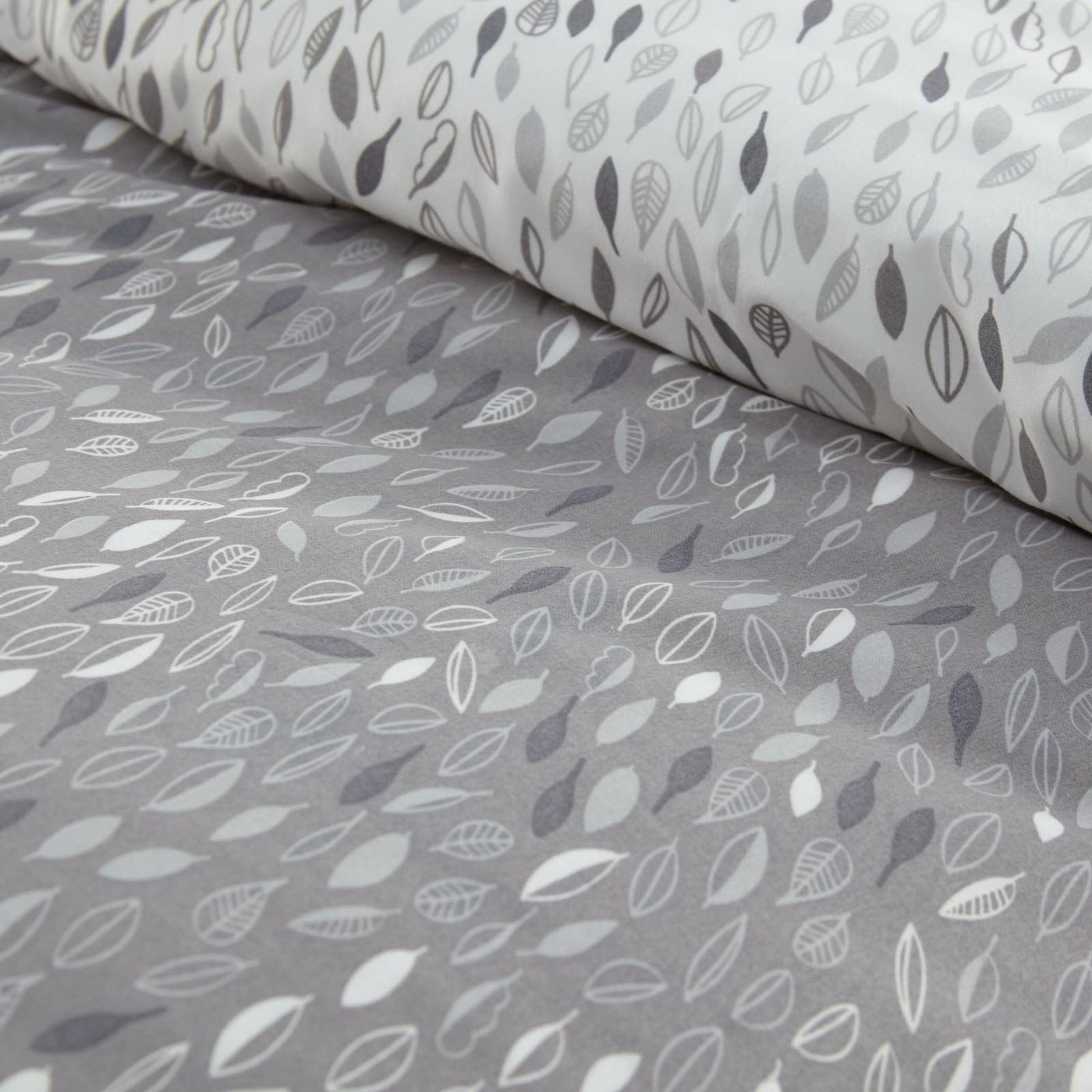 Details and Print Pattern of Fall for Me Reversible Duvet Cover Set in Grey#color_fall-for-me-grey