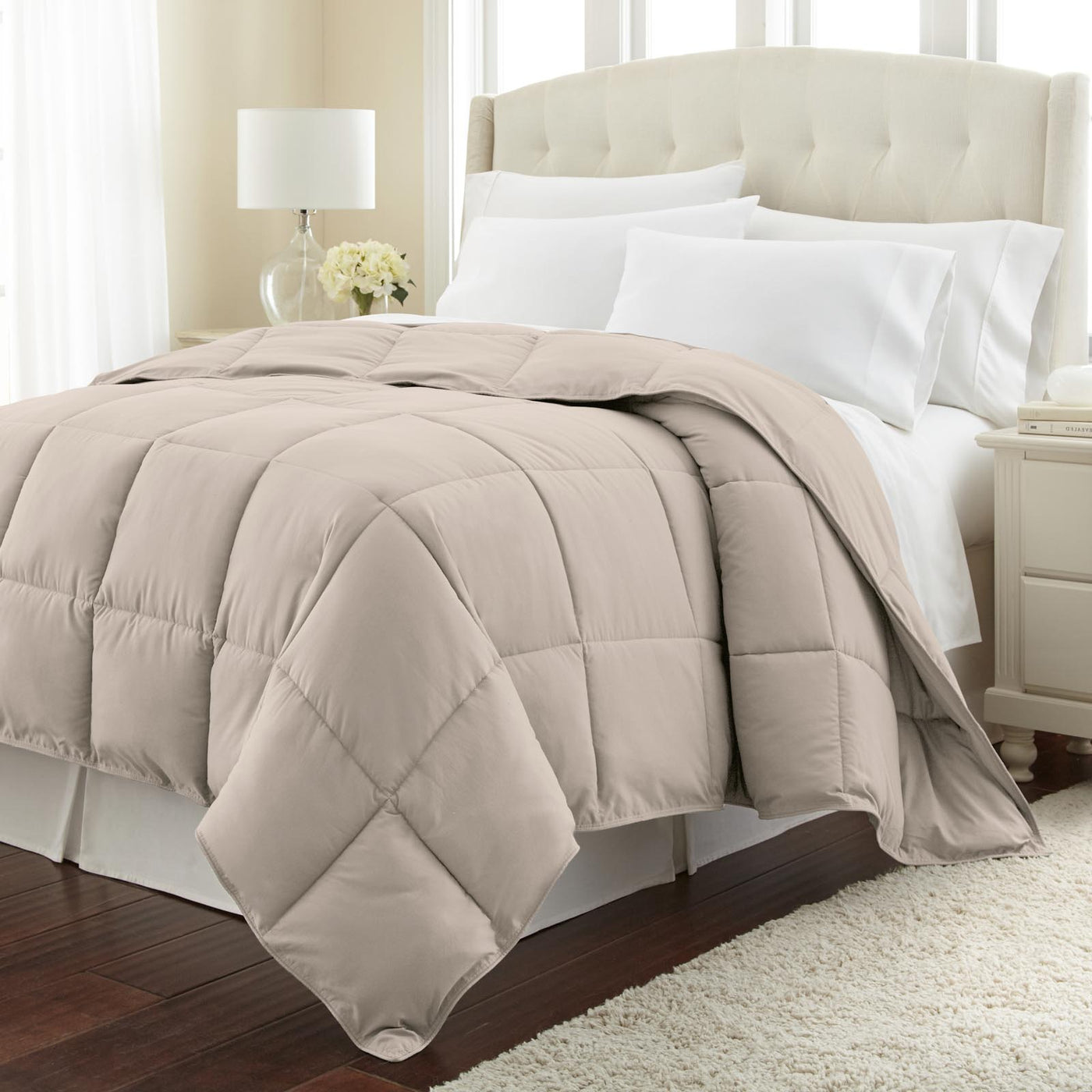 Angled View of Down Alternative Comforter in bone#color_bone