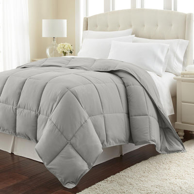 Angled View of Down Alternative Comforter in steel-grey#color_steel-grey