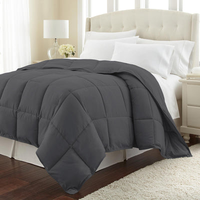 Angled View of Down Alternative Comforter in slate#color_slate