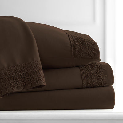 110 GSM Lace hem sheet set in brown