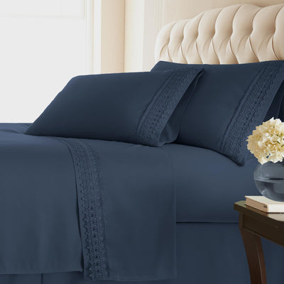 110 GSM Lace hem sheet set in dark blue