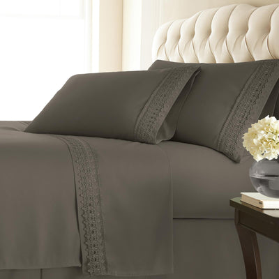 110 GSM Lace hem sheet set in dark taupe