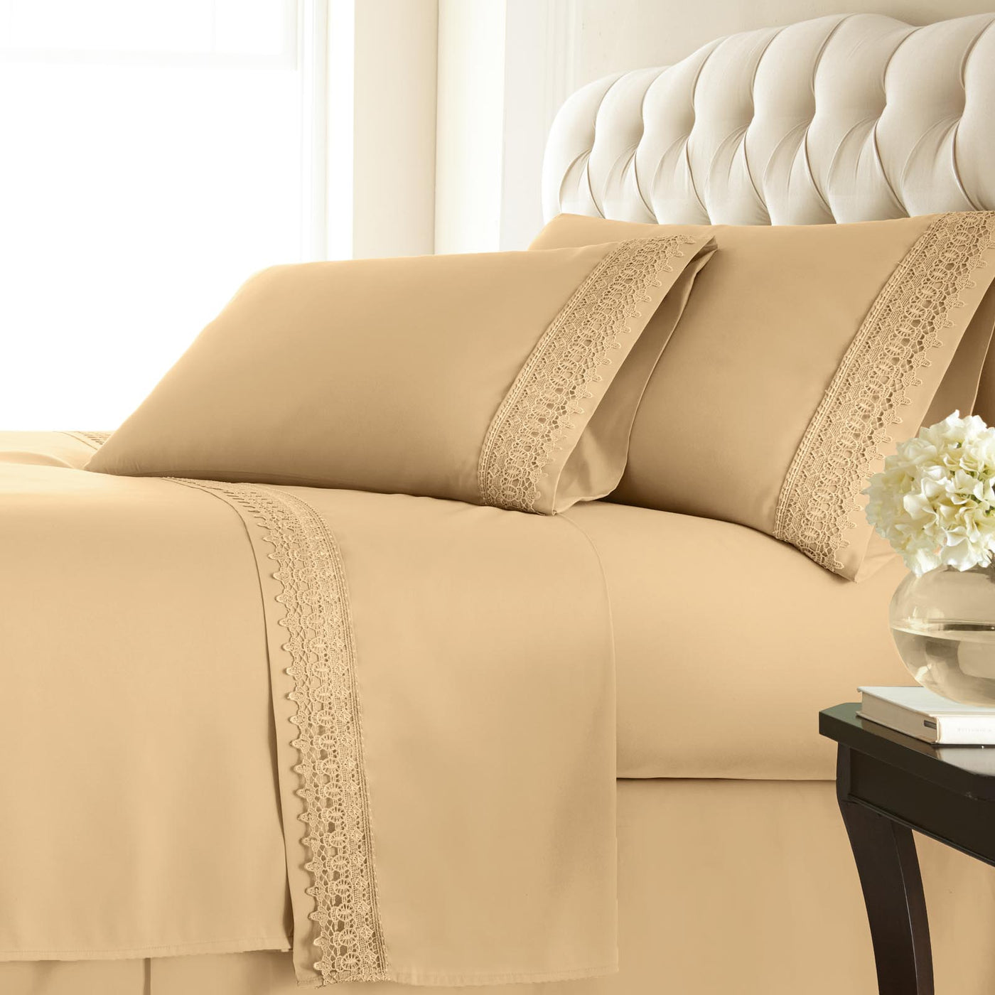 110 GSM Lace hem sheet set in gold