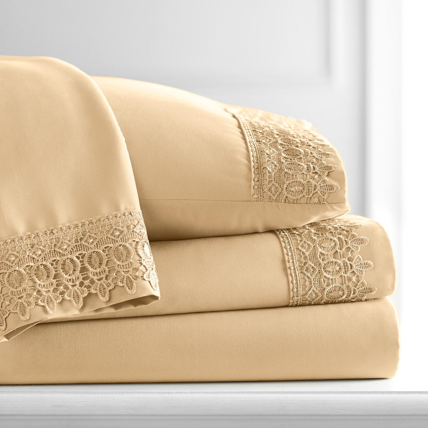 110 GSM Lace hem sheet set in gold