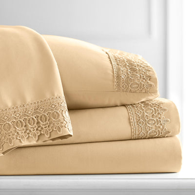 110 GSM Lace hem sheet set in gold