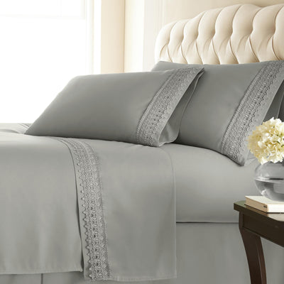 110 GSM Lace hem sheet set in grey