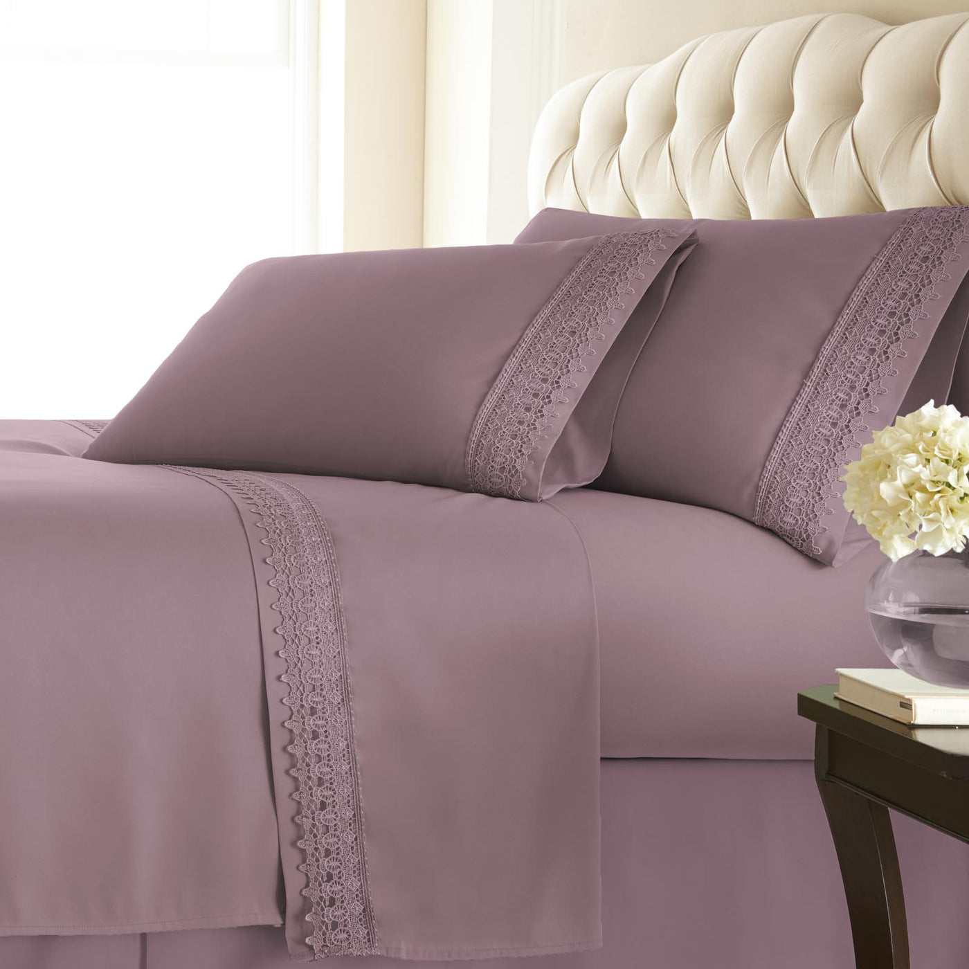 110 GSM Lace hem sheet set in lavender