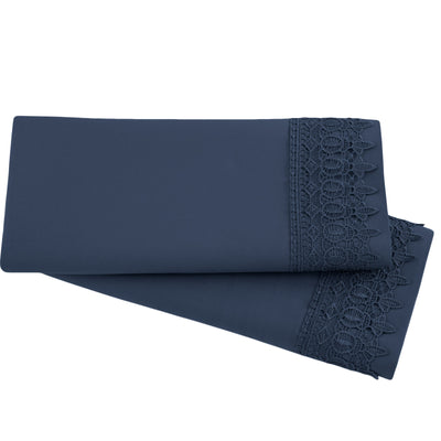 2-Piece Lace Pillowcase Set in Dark Blue