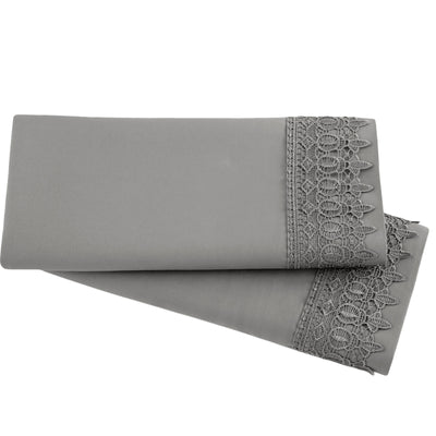2-Piece Lace Pillowcase Set in Grey