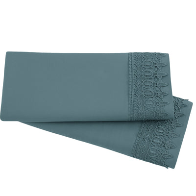 2-Piece Lace Pillowcase Set in Steel Blue