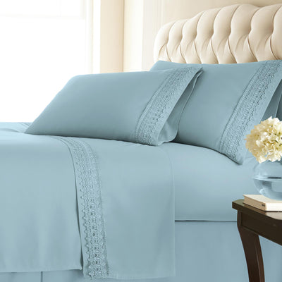 110 GSM Lace hem sheet set in sky blue