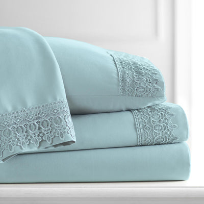110 GSM Lace hem sheet set in sky blue