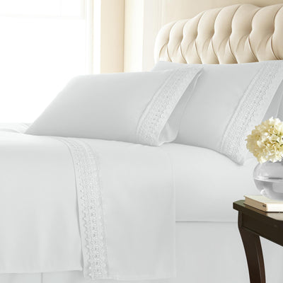 110 GSM Lace hem sheet set in white