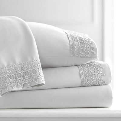 110 GSM Lace hem sheet set in white