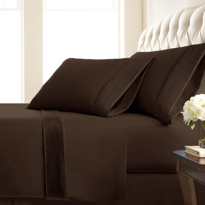 110 GSM Pleated Sheet Set in Chocolate Brown