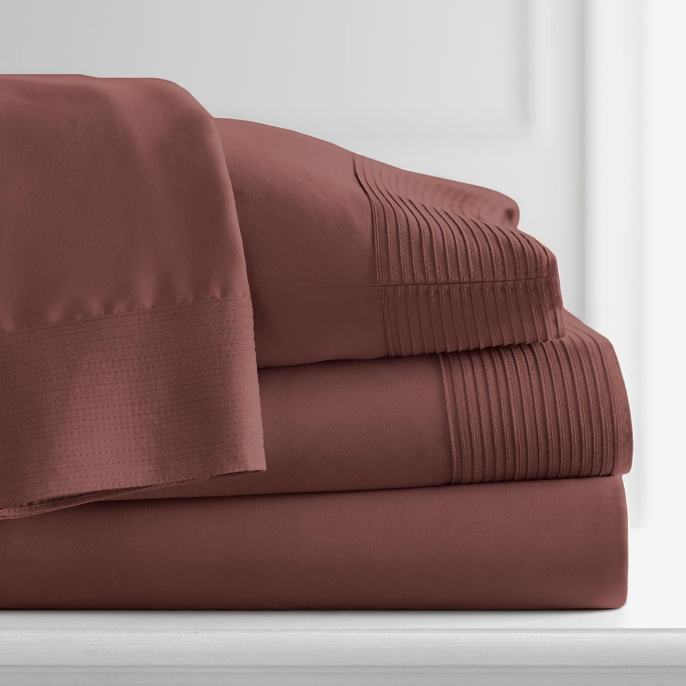 110 GSM Pleated Sheet Set in marsala