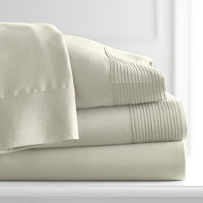 110 GSM Pleated Sheet Set in off white