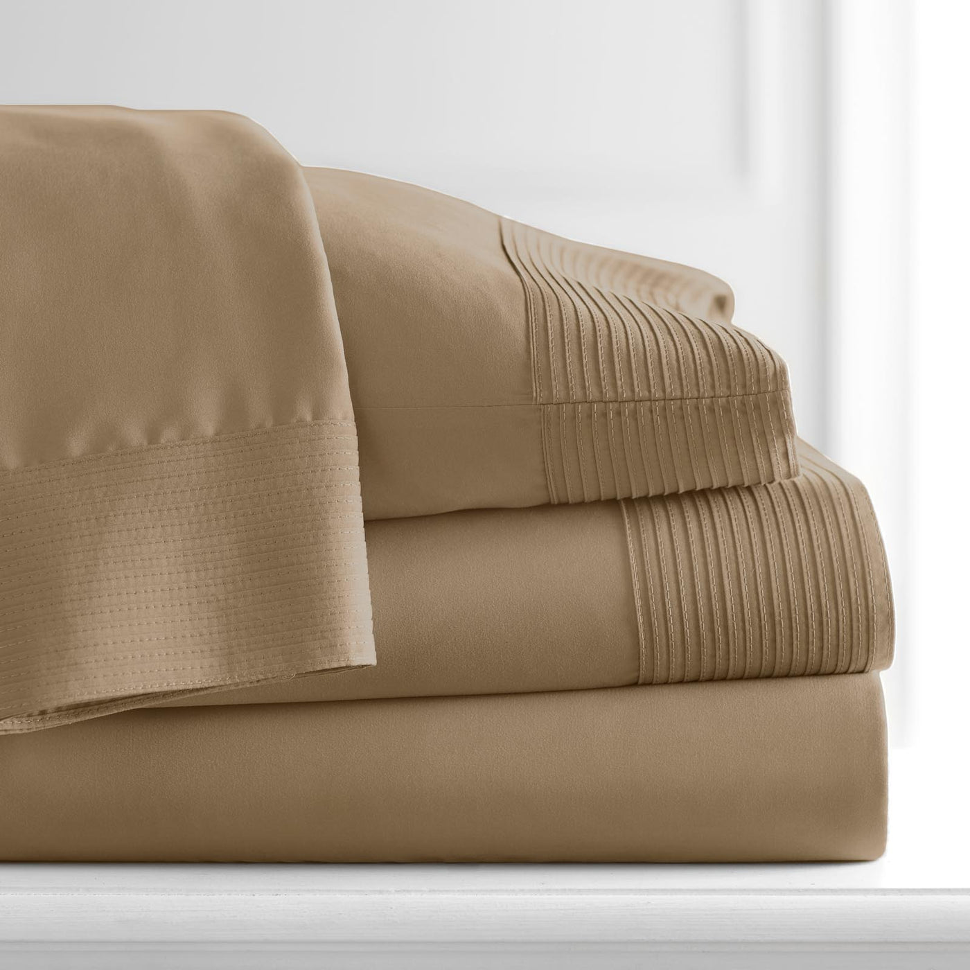 110 GSM Pleated Sheet Set in Taupe