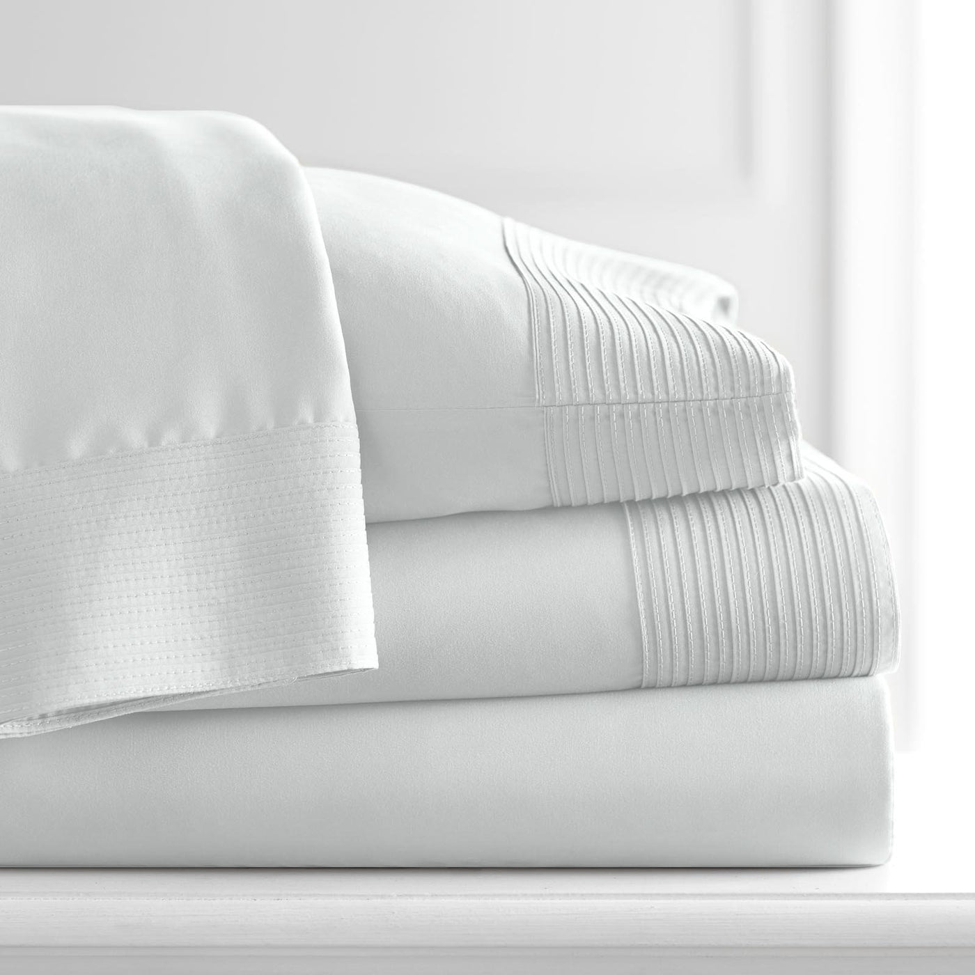 110 GSM Pleated Sheet Set in White