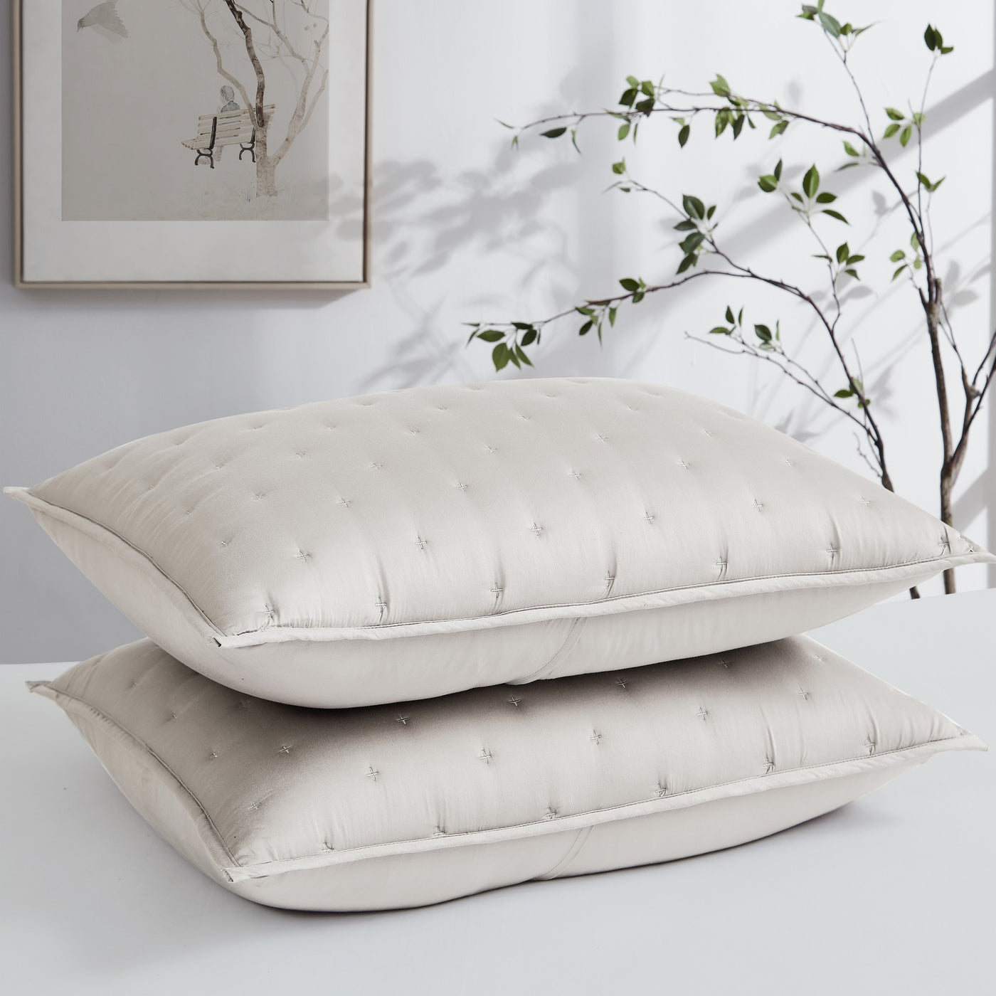 Bamboo Quilted Shams in Bone