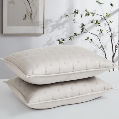 Bamboo Quilted Shams in Bone