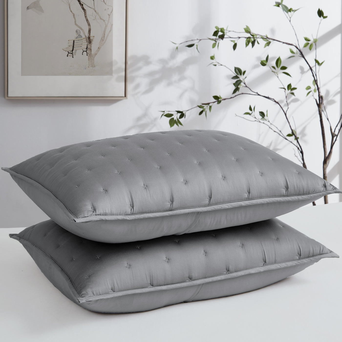 Bamboo Quilted Shams in grey