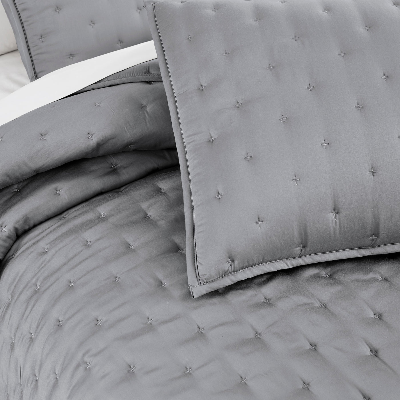 Bamboo Quilted Shams close up in Grey
