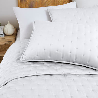 Bamboo Quilted Shams close up in white