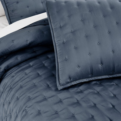 Bamboo Quilted Shams close up in Steel Blue