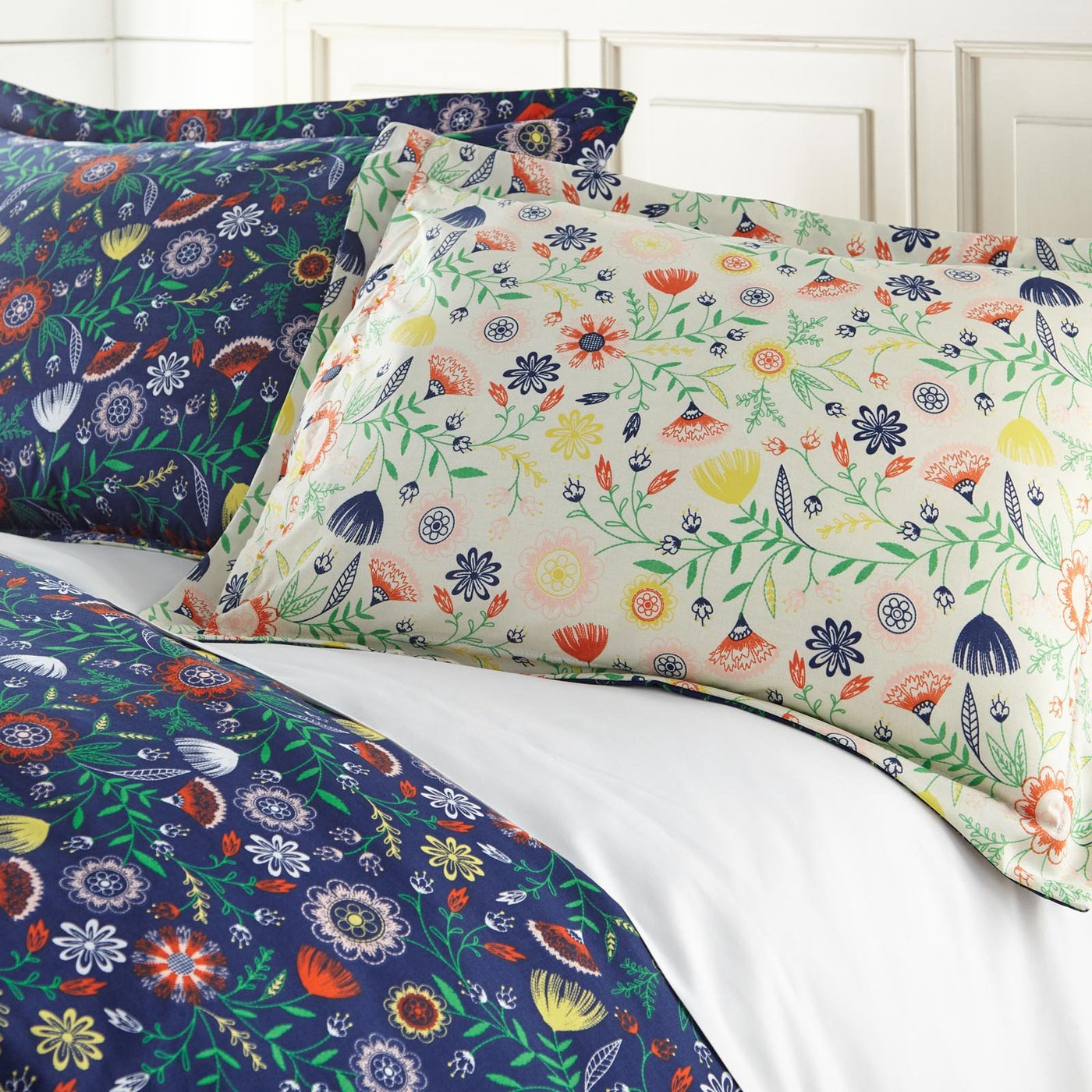 Bohemian Festival Comforter in Reversible Blue and Yellow Floral Print