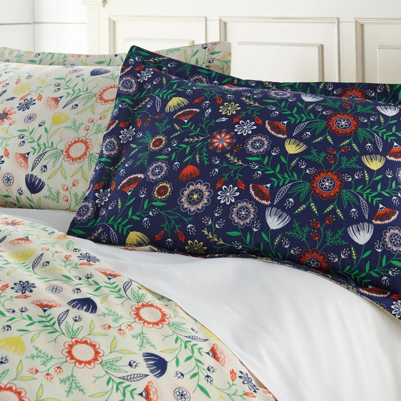 Bohemian Festival Comforter in Reversible Blue and Yellow Floral Print