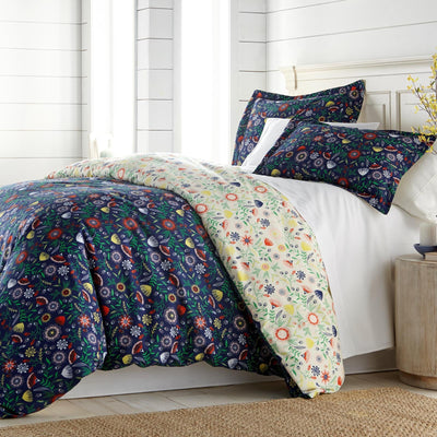 Bohemian Festival Comforter in Reversible Blue and Yellow Floral Print